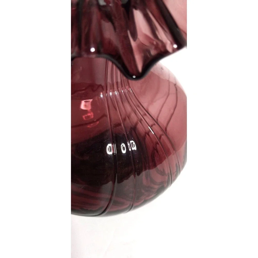 Vintage Hand Blown Amethyst Glass Vase.Ruffled Lip Melon Base